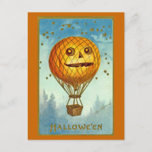 Vintage Halloween JOL Hot Air Ballon Briefkaart