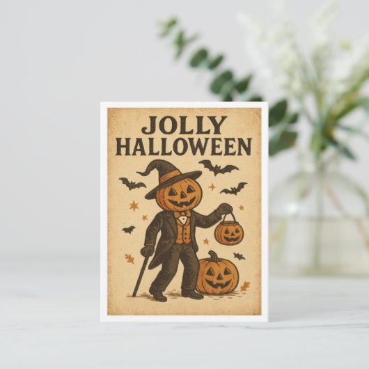 Vintage Halloween Jolly Halloween Briefkaart (Staand voorkant)