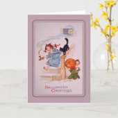 Vintage Halloween Kaart (Gele Bloem)