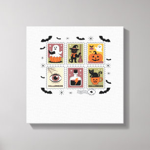 Vintage Halloween Kat Postzegel Collectie T-shirt Canvas Afdruk