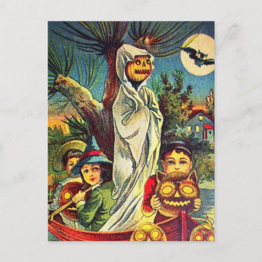 Vintage Halloween kinder pompoenvleermuis briefkaa Briefkaart (Voorkant)