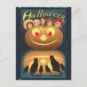 Vintage Halloween Kinderen die zich achter pompoen Briefkaart