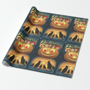 Vintage Halloween Kinderen die zich achter pompoen Cadeaupapier