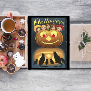 Vintage Halloween Kinderen die zich achter pompoen Feestdagenkaart