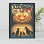 Vintage Halloween Kinderen die zich achter pompoen Kaart (Staand voorkant)