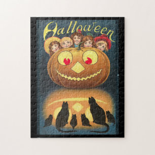 Vintage Halloween Kinderen die zich achter pompoen Legpuzzel