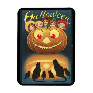 Vintage Halloween Kinderen die zich achter pompoen Magneet