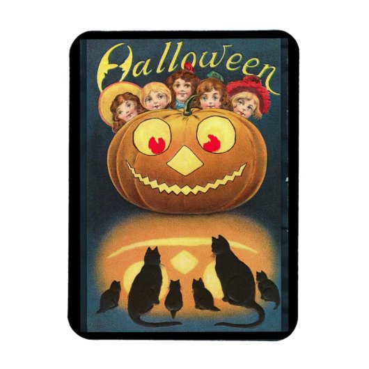 Vintage Halloween Kinderen die zich achter pompoen Magneet (Verticaal)