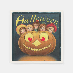 Vintage Halloween Kinderen die zich achter pompoen Servet