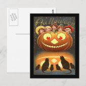 Vintage Halloween kinderen en katten Briefkaart (Voorkant / Achterkant)