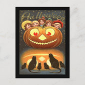Vintage Halloween kinderen en katten Briefkaart (Voorkant)