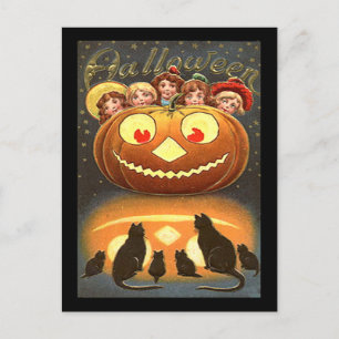 Vintage Halloween kinderen en katten Briefkaart