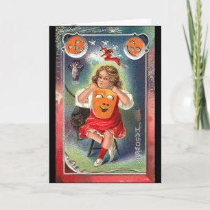Vintage - Halloween meisje met masker Kaart