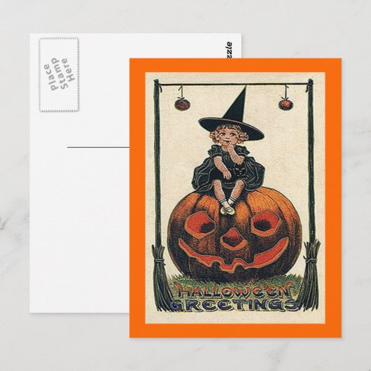 Vintage Halloween-meisje op Jack o'Lantern Briefkaart (Voorkant / Achterkant)