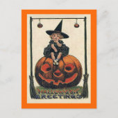 Vintage Halloween-meisje op Jack o'Lantern Briefkaart (Voorkant)