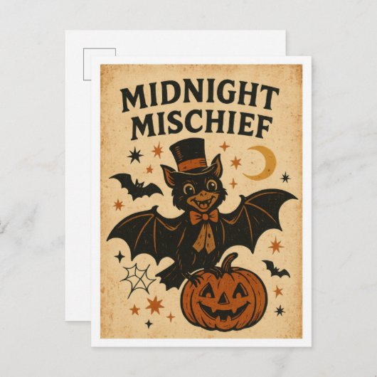Vintage Halloween Midnight Mischief Briefkaart (Voorkant / Achterkant)