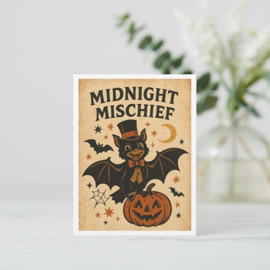 Vintage Halloween Midnight Mischief Briefkaart (Staand voorkant)