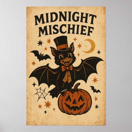 Vintage Halloween Midnight Mischief Poster (Voorkant)