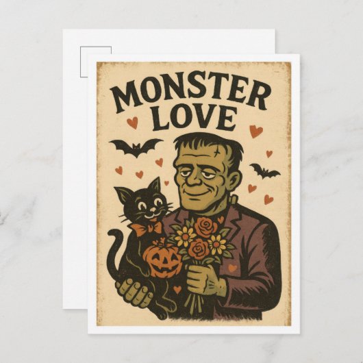Vintage Halloween Monster Love Briefkaart (Voorkant / Achterkant)