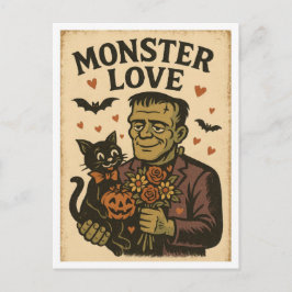 Vintage Halloween Monster Love Briefkaart