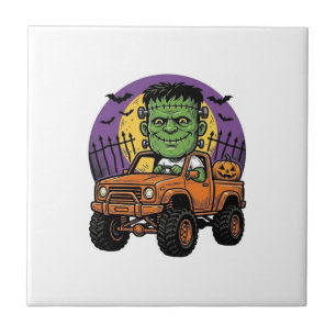 Vintage Halloween Monster Truck Pompoen Shirt_1 Tegeltje