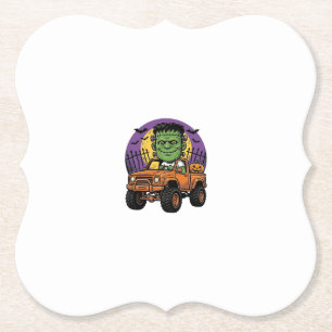 Vintage Halloween Monster Truck Pumpkin Shirt_1 Kartonnen Onderzetters