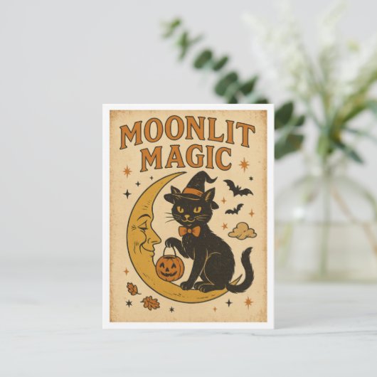 Vintage Halloween Moonlit Magic Briefkaart (Staand voorkant)
