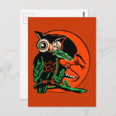 Vintage Halloween Owl De maan aankruisen Briefkaart (Voorkant / Achterkant)