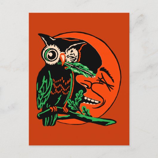 Vintage Halloween Owl De maan aankruisen Briefkaart (Voorkant)