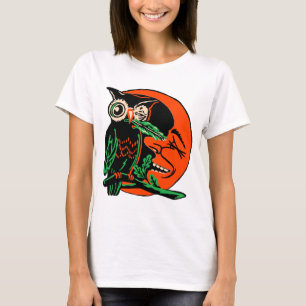 Vintage Halloween Owl De maan aankruisen T-shirt