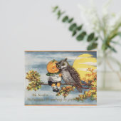 Vintage Halloween Owl Moon Pumpkin Briefkaart (Staand voorkant)