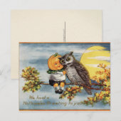 Vintage Halloween Owl Moon Pumpkin Briefkaart (Voorkant / Achterkant)