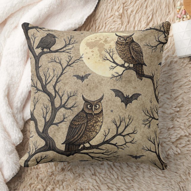Vintage Halloween Owls & Moon Kussen (Deken)