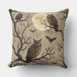 Vintage Halloween Owls & Moon Kussen