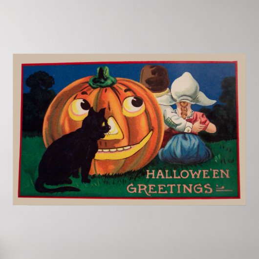 Vintage Halloween pompoen en kinder poster (Voorkant)