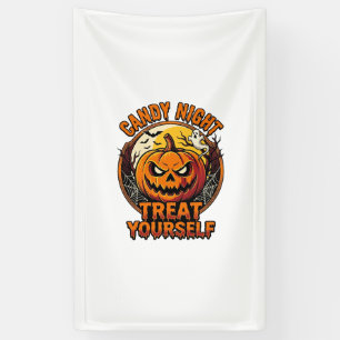 Vintage Halloween Pompoen Verwennende T-shirt_1 Spandoek