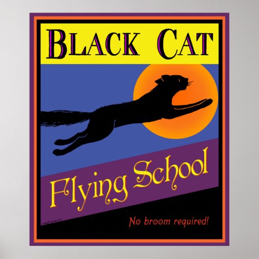 Vintage Halloween Poster Black Cat Flying School (Voorkant)