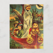 Vintage Halloween Pumpkin Boat Briefkaart (Voorkant)