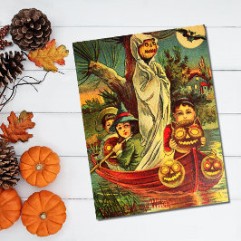 Vintage Halloween Pumpkin Boat Briefkaart