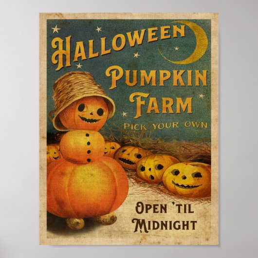 Vintage Halloween Pumpkin-Boerderij Poster afdrukk (Voorkant)