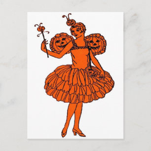 Vintage Halloween Pumpkin Fairy Briefkaart