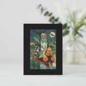 Vintage Halloween Pumpkin Ghost Briefkaart (Staand voorkant)