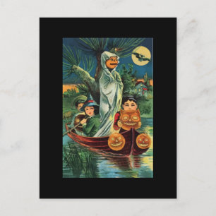 Vintage Halloween Pumpkin Ghost Briefkaart