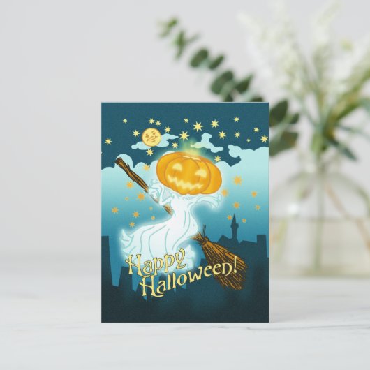 Vintage Halloween Pumpkin Ghost Briefkaart (Staand voorkant)