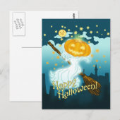 Vintage Halloween Pumpkin Ghost Briefkaart (Voorkant / Achterkant)