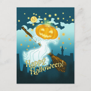 Vintage Halloween Pumpkin Ghost Briefkaart