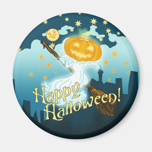 Vintage Halloween Pumpkin Ghost Magneet (Voorkant)