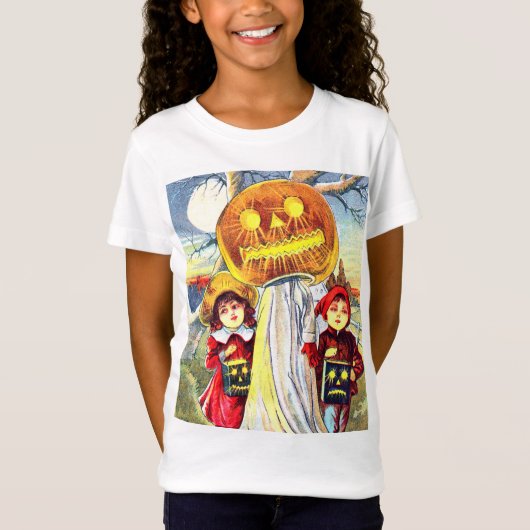 Vintage Halloween Pumpkin Ghost T-shirt (Voorkant)