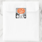 Vintage Halloween Pumpkin Ghost Vierkante Sticker (Tas)