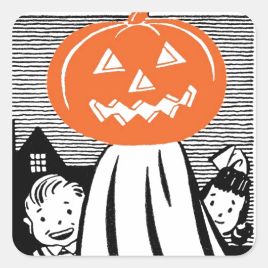 Vintage Halloween Pumpkin Ghost Vierkante Sticker (Voorkant)
